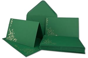 ‎NEUSER PAPIER Faltkarten-Set mit Umschlägen DIN C6 A6 - Dunkelgrün mit goldenen Metallic Sternen - 10 Sets - für Drucker geeignet Ideal für Weihnachtskarten