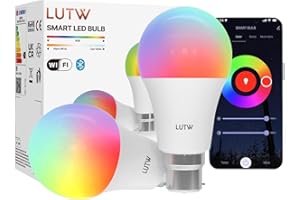 LUTW Smart Light Bulb, B22 Bayonet Led Bulb with Colour Changing Light, Compatible with Echo Alexa, Google Home, 9W 940lm RGBCW Bluetooth &WiFi 2.4GHz, Pack of 2 (No Hub Required)