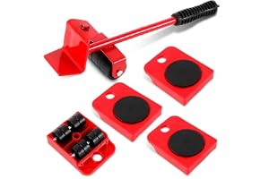 Amazer Furniture Lifter and Mover Tool Set, Wheels for Heavy Furniture, Heavy Duty Furniture Mover Rollers, Bed Lifter Tool, Heavy Appliances Mover for Home, Fridge Slider Wheel, 360° Rotational (Red)