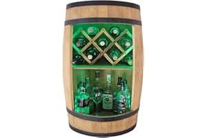 ‎WEECO WEECO Holzfass mit Weinhalter RGB LED Beleuchtung. Weinregal. Fassbar 80 cm. Rustikaler deko Barschrank Weinständer – Hausbar Fassbier, Whiskybar Flaschenständer. Hausbar Geschenk für Mann (Hellbraun)