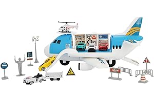 Teamsterz Metro City Aeroplane Transporter Playset | Cargo Plane Toy with Car Storage, Launch Ramp & 16 Accessories | Includes Toy Cars & Helicopter | Vehicle Playset for Kids Ages 3+