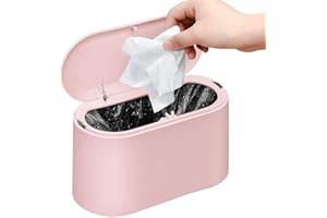 QEEYON Cubo de Basura de Mesa con Tapa, Tipo de Prensado con Tapa Mini Cubo de Basura Inodoro y lavable para oficina, escritorio, baño y cocina