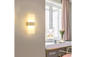 SXTIGER Nowoczesna lampa ścienna LED, do wnętrz, 10 W, matowa akrylowa lampa ścienna do salonu, sypialni, korytarza, oświetlenie schodowe, ciepłe światło 3000 K, złote
