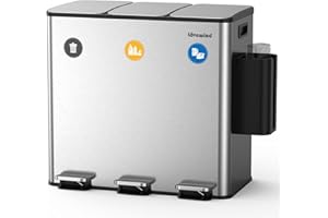 lovewind Mülleimer, 3 x 20L Recyclingeimer, 3-Fach-Mülleimer für Recycling und Abfall, inklusive Müllbeutel-Aufbewahrungsbox, magnetisches Etikett,Soft-Close-Deckel, Pedale, Inneneimer, Stahl,Silber