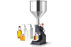 VEVOR Manual Paste Liquid Filling Machine, 5-50ml Bottle Filler, Adjustable Bottle Filling Machine, Stainless Steel Liquid Filler with Hopper for Milk Water Juice Shampoo Honey