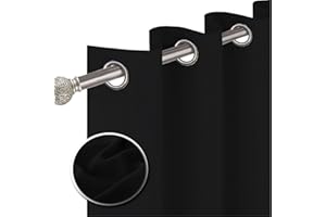 funky gadgets Blackout Curtains for Bedroom 90 Inch Drop Thermal Insulated Eyelet Curtains & Drapes Black Out Curtain for Kitchen, Living Room 2 Panels (90x90 Inch Black)