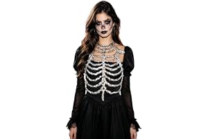 Edhomenn kvinnors halloween skelett ribbad burrustning, gotisk cosplay tillbehör