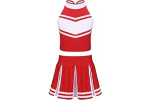 inlzdz Kids Girls' Sleeveless Cheer Leader Costume Team Uniform School Cheerleading Dance Fancy Dress up Outfits
