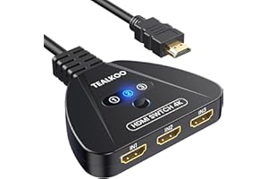 TEALKOO Switch HDMI 4K, Splitter HDMI Automatique/Manuel 3 Entrée vers 1 Sorties Commutateur HDMI, Support 4K 3D 1080P HDCP 2.2 HDR avec PS5 PS4 Xbox Blu Ray Lecteur DVD PC TV Box