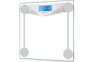 Etekcity Báscula para peso corporal, báscula de baño con pantalla LCD transparente, tecnología de medición de alta precisión (0,1 kg/máximo 180 kg), vidrio templado de diseño ultra delgado de 6 mm