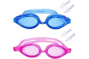 WOWTLMY Kids Swimming Goggles 2 Pack - Silicone Waterproof Goggles for Girls and Boys With Clear Lenses and Adjustable Shoulder Straps