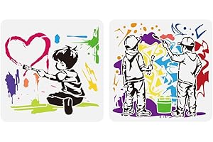 ‎FINGERINSPIRE FINGERINSPIRE 2 Stück Banksy Kid Love Schablonen Zum Malen 30x30cm Kunststoff Wandmalerei Graffiti Zeichenvorlagen Ausgehöhlte Liebesmuster Schablonen Graffiti Themenvorlagen Für Heimwerkerarbeiten