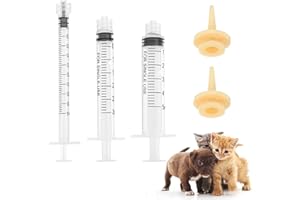 Cerioll Animali Domestici Siringhe, Kit Siringa Animali con Succhietto in Silicone, 3 Pezzi, per L'alimentazione Gatti Cani E Altri Animali Appena Nati, 1ml+3ml+5ml+Capezzolo Corto+Capezzolo Lungo