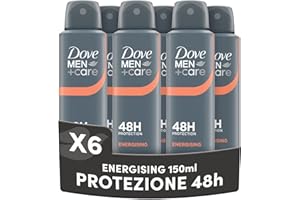 DOVE MEN + CARE Dove Men Care, Deodorante Uomo Spray, Classic Energising, Antitraspirante, Protezione Fino a 48 Ore, Profumazione Agrumata, Formula Delicata sul Microbioma della Pelle, 6 Pezzi da 150 ml