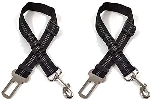 LEERSAO 2PCS Ceinture Chien Voiture, Harnais, Ceinture Securite avec Absorption des Chocs et Mousqueton pour Tout Type de Voiture pour Tous Les Chiens et Chats