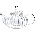 IwaiLoft NEW Glass Teapot with Infuser, Stovetop Safe Tea Kettle, Blooming and Loose Leaf Tea Maker IW-G016 (20OZ, Pumpkin)