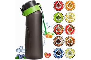 PUTEXTILE Bouteille d'eau 2.0 avec 1 dosette de saveur, 650 ml, sans BPA, capsules aromatisées, tasse à sucre et à eau pour cadeau (noir vert + 1 capsule aléatoire)