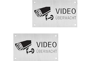 ROSEYAN 2 Stücke Achtung VideoüBerwachung Schild, Dieser Bereich Wird Videoüberwacht Schild,Warnschild Gebürstetes Aluminium Klassisch Schild Kameraüberwachung Warnschild für Innen- und Außenbereich 6x10cm