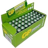 GP Batteries GP15G Greencell R6P/1215/AA Kalem Pil, 1.5 Volt, 40'lı Kutu, Yeşil/Sarı/Beyaz