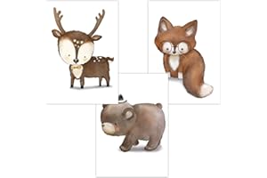 Olgs Set di 3 poster per cameretta dei bambini, decorazione da parete per la cameretta dei bambini, decorazione animali della foresta, volpe cervo, orso per bambini, animali e ragazzi