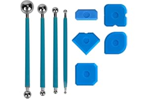 PANGTON VILLA 9 Stück Werkzeug Schaber Kit Fugenglätter Set, 5 Stück Silikon Fugenglätter und 4 Stück Metallkugel Abzieher, Silikonfugen abzieher Caulking Werkzeug Kit Fugenglätter Set Für Badezimmer, Küchenfliesen
