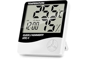 Lanhiem Indoor Digital Thermometer Hygrometer, Accurate Room Temperature Gauge Humidity Monitor with Alarm Clock - Easy to Read, Max / Min Records, LCD Display for Home Office Comfort
