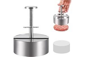 YSSHUI Presse à hamburger et 500 feuilles de papier ciré anti-adhésif pour faire des hamburgers de poche de 1/1,4 kg, aluminium pour barbecue