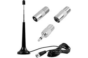 LUNPOEM Antenne Radio FM Dab Intérieur 75 Ohm Base Magnétique, Câble 3m et Connecteurs Universels Inclus, Compatible Chaîne HiFi, Récepteur Stéréo et Radio Maison, Amélioration Signal Clair et Stable