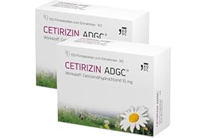 ‎ADGC Cetirizin-ADGC® - 2x 100 Stück - Allergie-Tablette mit schneller und langanhaltender Wirkung gegen Allergien, Heuschnupfen, Nesselsucht und tränende Augen - für Erwachsene und Kinder ab 6 Jahren