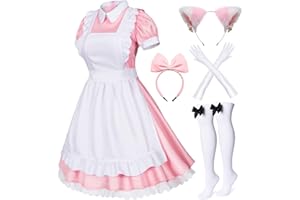 WANNSEE Japanese Anime 6Pcs Lolita French Maid Apron Fancy Dress Cosplay Costume Gloves Headwear Socks Set