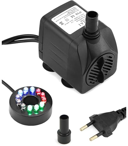 Bomba De Agua Para Acuario Y Estanque 1500L/h Con 12 Luces LED - Ajustable, Silenciosa Y Potente, Ideal Para Fuentes Y Cascadas