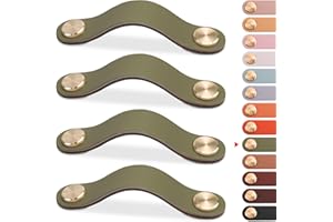 LEREATI 4 Stück Ledergriffe für Möbel, Schrankgriffe Grün Möbelgriffe Schubladengriff, Modernen Möbelknöpfe Schrank Griffe für Küchenschränke, Schränke, Tür, Wohnkultur (96mm)