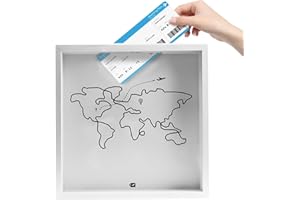 KLEHOPE 3D Scatola Ricordi Viaggio, 29 x 29 cm Scatola di Ombra del Biglietto, Quadrato Scatola dei Ricordi, Mappa del Mondo Adventure Archive Box, per Biglietti, Foto, Cartoline