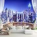 Produktbild REAGONE Benutzerdefinierte 3D-Fototapete Fenster Stadt Nachtansicht Große Wandbilder Wandgemälde Tapeten Wohnkultur Wohnzimmer Schlafzimmer Modern, 350X245 Cm (137.8 Von 96.5 In)