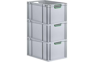 PROREGAL SuperSparSet 3x Eurobox NextGen Color | HxBxT 32x40x60cm | 65 Liter | Griffe grün offen | Verstärkter Boden | Eurobehälter, Transportbox, Transportbehälter, Stapelbehälter