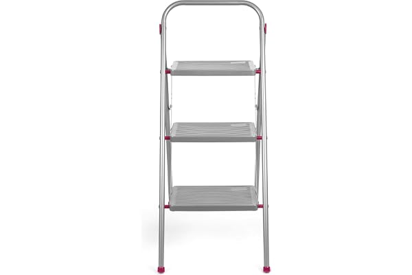 Kleeneze Easy Reach 3-stegs trappstege 105 cm, vikbar, 150 kg | Stark stålram, säkerhetsklämma mot oavsiktlig stängning, halkfria fötter och steg, bärhandtag, kompakt vikning för förvaring