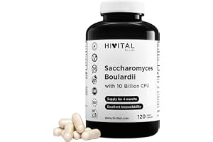 Saccharomyces Boulardii 10 Miljarder CFU. 120 VEGAN kapslar för 4 månader | Mag- och tarmtålig Probiotisk Jäst för att upprätthålla balansen i tarmfloran. Tillverkat i Europa av HIVITAL