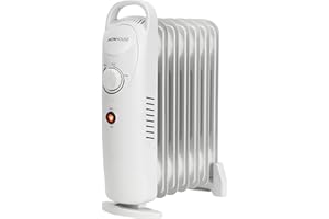 MONHOUSE 7 Fins Compact Oil Filled Radiator - Electric Heater with Adjustable Thermostat - Overheat Protection - Power Indicator Light - Easy Access Carry Handle - 700W - White