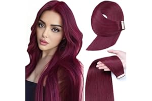 YDDM Extension Capelli Veri Biadesivo 20pcs 35cm 40g Rosso borgogna extension biadesive capelli veri Tape In Extension Capelli Veri Extension Adesive Capelli Veri(14inch,99J#)