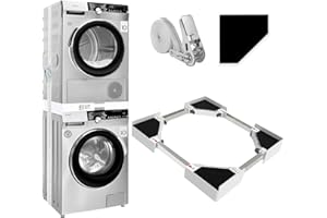 NIUXX Universal Stacking Kit for Washer and Dryer, Adjustable Stacking Frame Kit Fit for 46-66 cm Washing Machine and Tumble Dryers, Stacking Shelf with Ratchet Ropes and Anti Vibration Feet