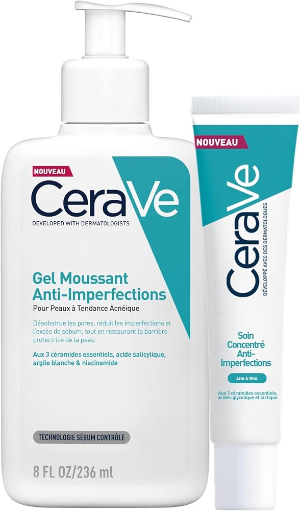 CeraVe Akneye Eğilim Gösteren Ciltler için Yüz Bakım Seti: Yüz Bakım Jeli 40ml & Akneli Ciltlere Özel Temizleyici 236ml