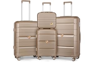Sea choice Set de Bagages Rigide Ensemble de Bagages Trolley Voyage Léger M-L-XL Con Vanity Lot de 4 Valises Polypropylène Résistant Set 4pcs Con 4 Doubles Roues Serrure TSA YKK Zipper,Or Noble