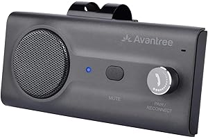 Avantree CK11 Hands Free Bluetooth 5.0 Car Kits, Quality Loud Speakerphone, Siri Assistant Support, Motion AUTO ON, Volume Knob, Wireless in Car Handsfree Speaker Kit with Visor Clip - Titanium