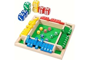 JDKJAG Shut the Box Game 2-4 Player, Shut the Box Dice Game, Board Games for 4 Players, Educational Wooden Table Game Dice Games, Board Holiday Travel Fun Games for Kids Age 8+
