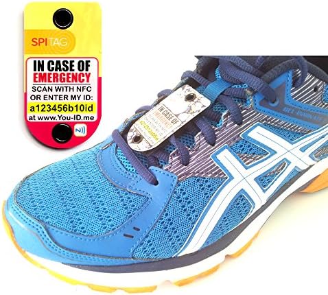 Lightweight Run Cycle Sport Shoe Identity Tag feat. NFC Chip and Printed ID. Carry Lifesaving Emergency ID and Contact Information