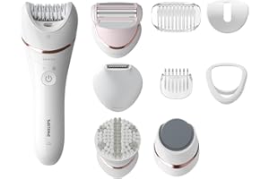 ‎PHILIPS DOMESTIC APPLIANCES Philips Epilierer Series 8000, kabelloser Nass- und Trockenepilierer für Beine und Körper, mit 9 Zubehörteilen, Rasierer, Langhaarschneider, Pediküre und Körperpeeling-Gerät, Modell BRE740/10