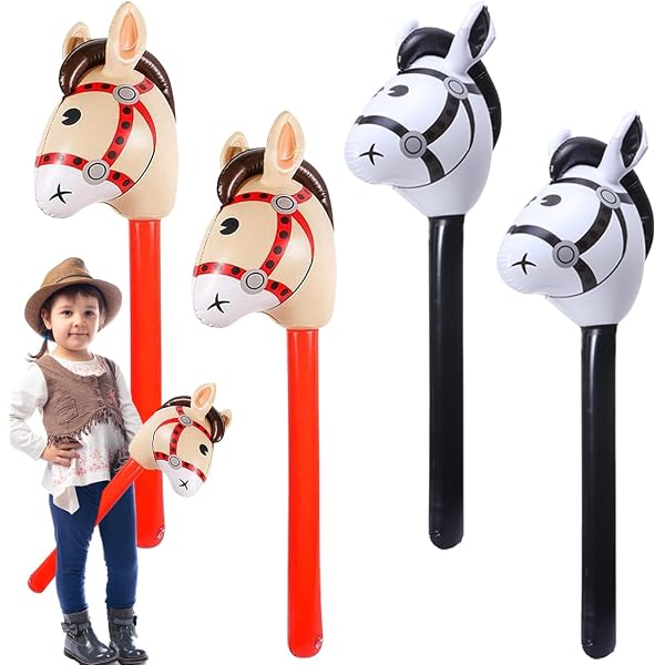 2 Bâtons Gonflables Cheval 94cm - Décoration Fête Anniversaire/Noël - Thème Cowboy/Poney - Enfants Jeu Extérieur - PVC