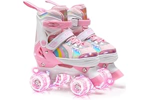 OLYSPM Pattini a rotelle Pattini bambina Regolabili Pattini a 4 Ruote,patini bambini 4 ruote luminosi per ragazze e ragazzi