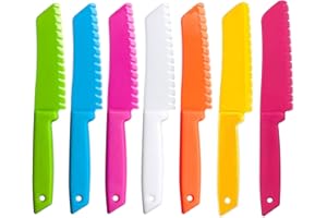 FACATH Ensemble de 7 couteaux de cuisine en plastique pour enfant, couteau de chef en nylon réutilisable pour la cuisson, les fruits, le pain, le gâteau, le couteau à laitue, le couteau à salade