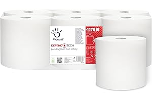 Papernet Defend Tech - Centrefeed Paper Towel Roll 417815, 6 Rolls of 115m Pure Cellulose Paper Towel, with Antibacterial Formula, 2 Plies, 330 Tears per Roll of 19.7 x 35cm